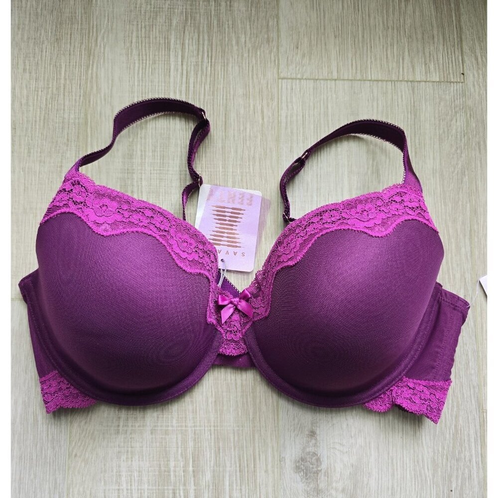 Savage X Fenty Purple Molded Lined Underwire Lace Bra Size 38DD New